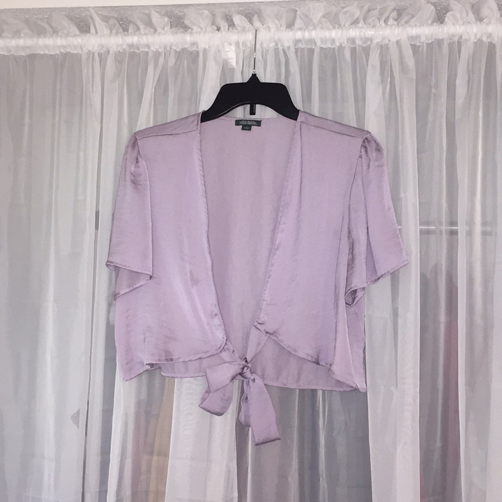 Cropped Blouse Wrap-tie/cover-up (Violet) (Satin)